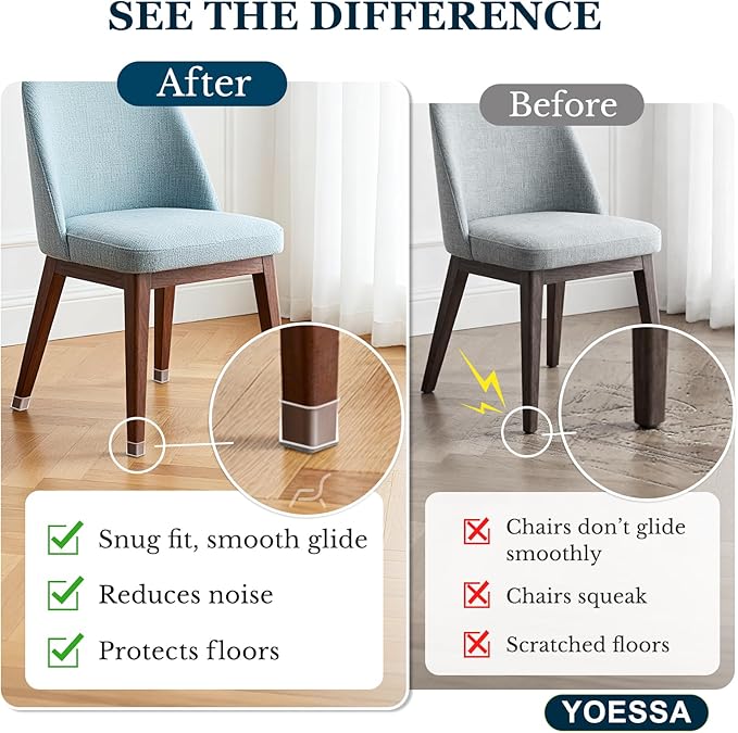 32 Pcs Square Chair Leg Floor Protectors for Hardwood Floors, Clear Silicone Chair Leg Caps Covers Sliders, Floor Protectors for Chairs, Protect Floors (M Fits: 1-1/16" to 1-5/16")