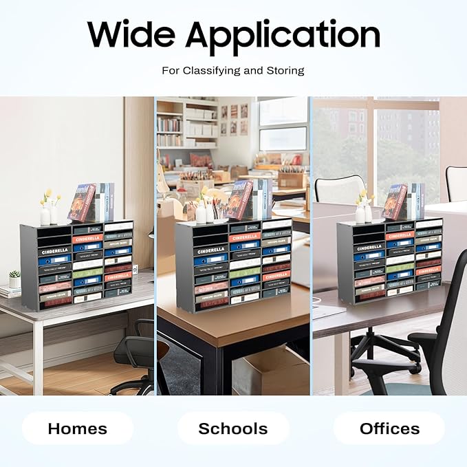 27 Slots Mail Sorters for Office, PVC Literature Organizer with Removable Shelves, Door-Less Mail Center Paper Storage Cabinet for Files Magazines Documents, 9.8 * 2.2in Each Slot (27 Slots - Black)