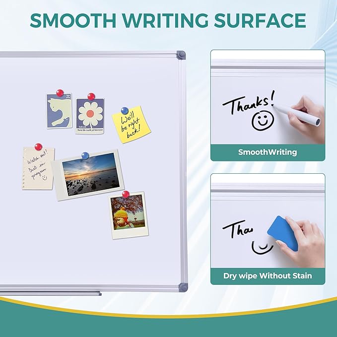 40 x 28 Inch Magnetic Dry Erase Whiteboard - Medium-Large Wall Mounted Writing Board for Home Office & Study - Silver Aluminum Frame with Tray