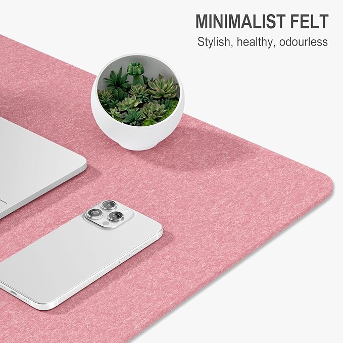 Auhoahsil Felt Desk Mat, Minimalist Large Mouse Pad XL 31.5 x 11.8 in, Desk Matt for Desktop, Keyboard, Laptop, Computer, Office, Work from Home, Gaming, Pink