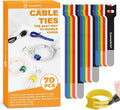 SummerBrite 70 Pack Assorted Cable Ties (4, 6, 8 Inch) Multi-Color with Writable Labels, Reusable Cord Organizer Straps, Hook & Loop Wire Management for Electronics, Home Office, PC Desk & Travel