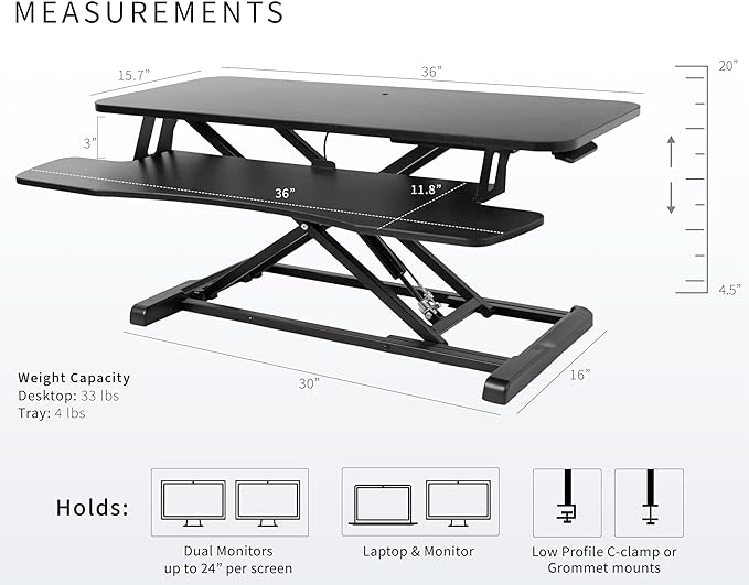 VIVO 36 inch Desk Converter, K Series, Height Adjustable Sit to Stand Riser, Dual Monitor and Laptop Workstation with Wide Keyboard Tray, Black, DESK-V036KB