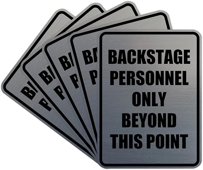 Portrait Round Backstage Personnel Only Beyond This Point Door or Wall Sign Easy Installation | Music | Concert | Festivals Sign (Brushed Silver) - Medium (5 Pack)