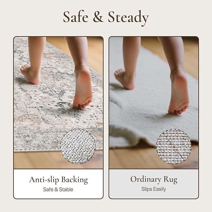 GENIMO Area Rug 2x3 Doormat, Machine Washable Low Pile Rugs, Small Retro Chenille Entryway Mat for Entrance, Hallway, Kitchen and Corridor, Light Taupe Brown