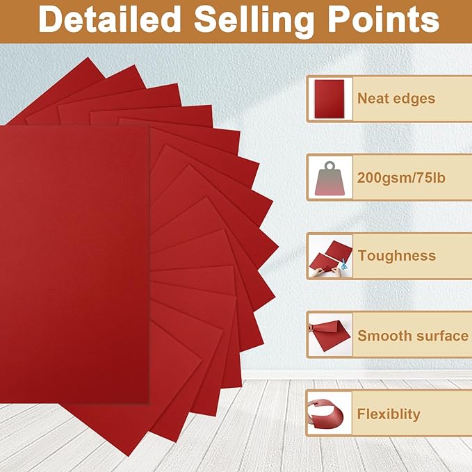 Silunkia 300 Sheets Christmas Red Cardstock 8.5 x 11 Printer Paper, 75lb Heavyweight Dark Red Paper Card Stock for Cards Making, Greeting Cards, School Crafting, Wedding Invitations
