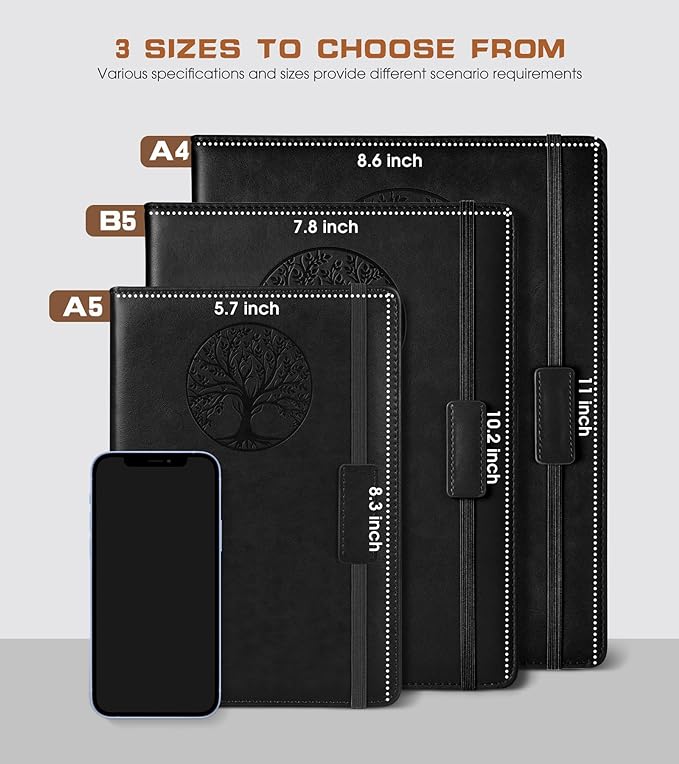 Biuwory Lined Journal Notebook for Women Men,256 Pages A4 Large Hardcover Leather Journals for Writing,Travel,Business,Work,School,College Ruled Notebooks for Note Taking, Diary Notepad 8.6"×11"