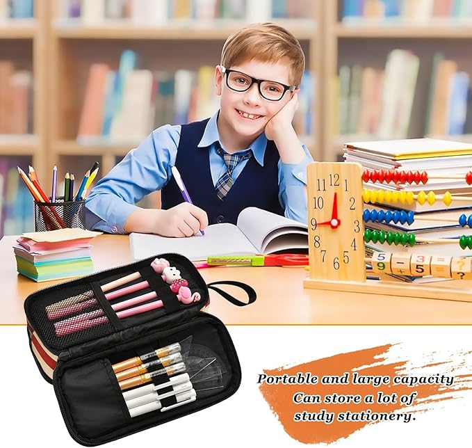 BOENLE Custom Dog German Shepherd Flag Pencil Case Box Boys Girls Personalized Name Large Pencil Pouch Stationery Pen Bag Organizer for Kids Adults School Office