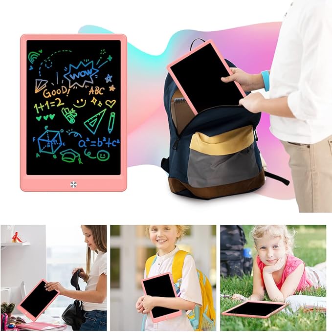 BUKEBU LCD Writing Tablet Doodle Board, Colorful Drawing Pad, Electronic Drawing Tablet, Drawing Pads,Travel Gifts for Kids Ages 3 4 5 6 7 8 Year Old Girls Boys (10.5 inch, Orange+Pink)