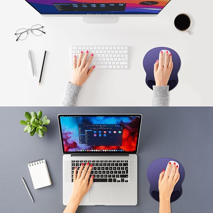 ITNRSIIET Ergonomic Mouse Pad with Comfort Gel Wrist Rest, Non-Slip PU Base, Smooth Textured Surface, Reduces Hand Fatigue & Wrist Pain, 8.7 x 7.2 Inch for Office Gaming Home, Violet Gradient