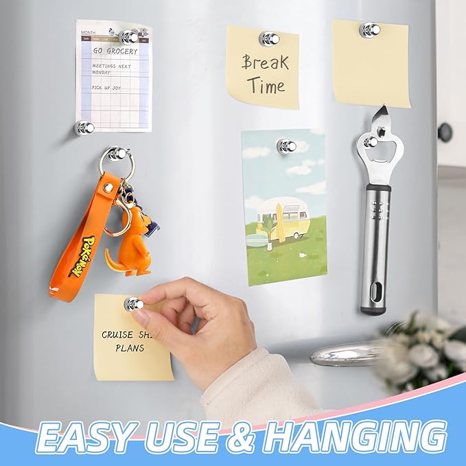 VNDUEEY 20Pcs Fridge Magnets Refrigerator Magnets, Strong Whiteboard Magnets, Small Push Pin Magnets for Whiteboard, Kitchen, Office, Classroom and Map, Silver