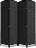 Cocosica 4 Panel Room Divider,6Ft Folding Privacy Screen,Tall - Extra Wide Foldable Panel Partition Wall Divider with Diamond Double-Weaved Hand-Woven Design Room Screen Divider（Black）