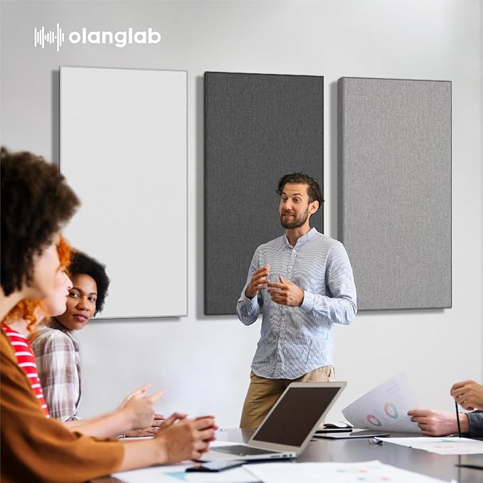 Olanglab Sound Absorbing Acoustic Wall Panels 2 Pack, 2'' 24''x48'' Fiberglass Sound Dampening Panels, Large Fabric Wrapped Sound Proof Panels for Walls (White)