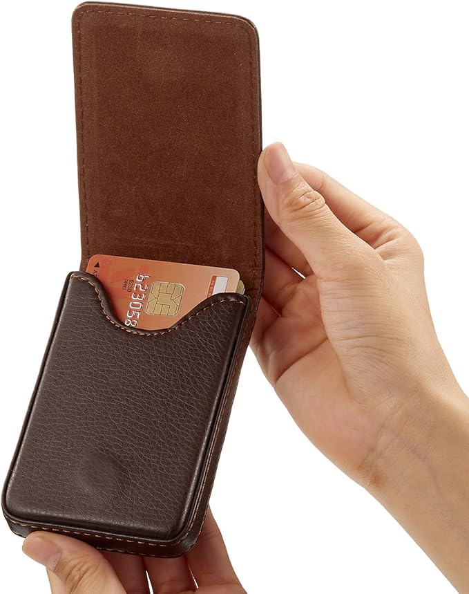 Outus 2 Pieces Business Card Holder, PU Leather Business Card Case Pocket Wallet with Magnetic Shut for Christmas Gift Men Women(Coffee and Coffee,Classic)