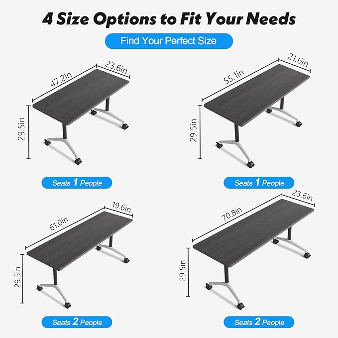 Goakwwuz Conference Room Table, Folding Conference Tables,Thicken Grey Tabletop,Flip Top Wooden Seminar Meeting Room Table for Conference Room Offices (2, Grey, 61.0“)
