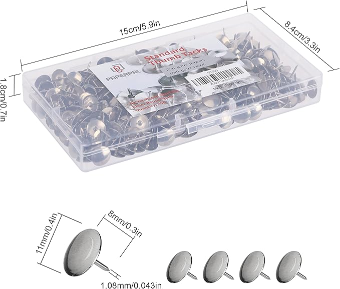 PAPERPAL 500 Standard Thumbtacks for Cork Board, Flat Thumb Tacks for Posters, Bulletin Board Tacks, Metal Pushpins for Office School & Personal Use