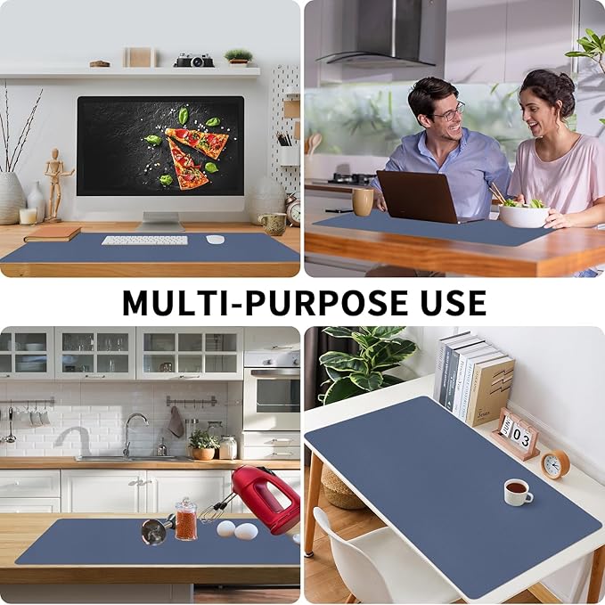 Bloss Grey Blue Desk Mat, Leather Desk Matt for Desktop, Waterproof Large Keyboard Mat, Computer Mat for Office/Home/Decor(31.5 x 15.7 Inches)
