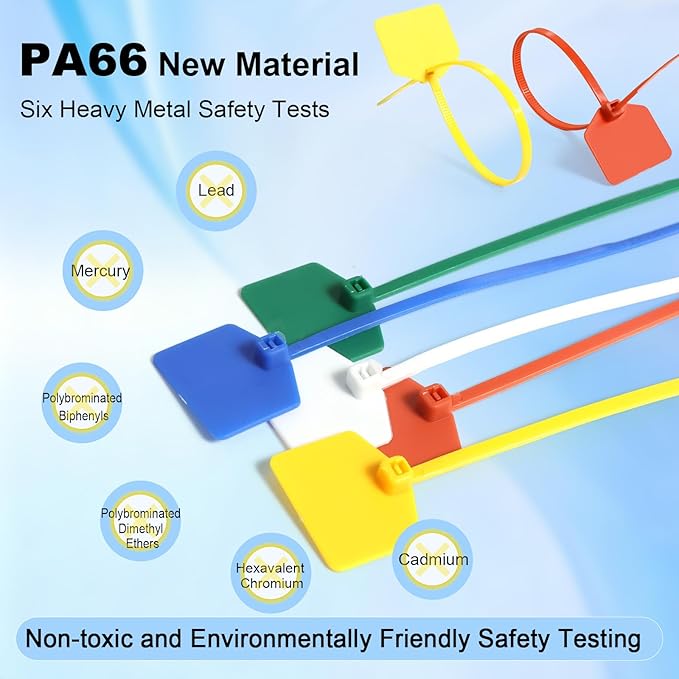 4 in Marker Nylon Cable Ties, Plastic Water Proof Tags, Self-Locking Written-on Cable Marker, Security Seals Label for Cabling, Wire Marking Label, Shipping Hanging Tags - Yellow/ 100pcs