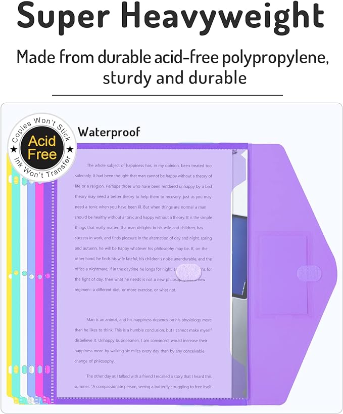 Forvencer Binder Pocket, 24 Pack Super Heavyweight Poly Binder Pocket with Tight Closure, Binder Folders Side Loading, 3 Ring Binder Pocket, Binder Dividers with Pockets, Letter Size, Assorted Colors