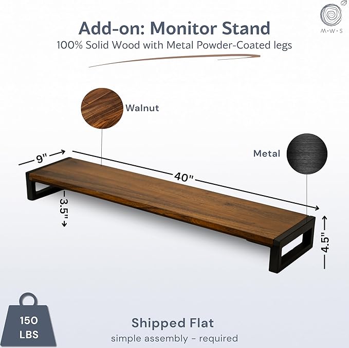 Standing Desk with Monitor Stand – Walnut Solid Wood Desk, Natural Live Edge, Adjustable Height Dual Motor, Sit Stand for Home Office (White, W48 x D27)