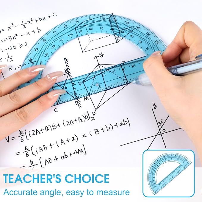 Hoiny 10 Pack Clear Protractor, 6 Inch Plastic Protractors, 180 Degrees Accurate Math Geometry Tools for School, Office, Classroom (Blue)