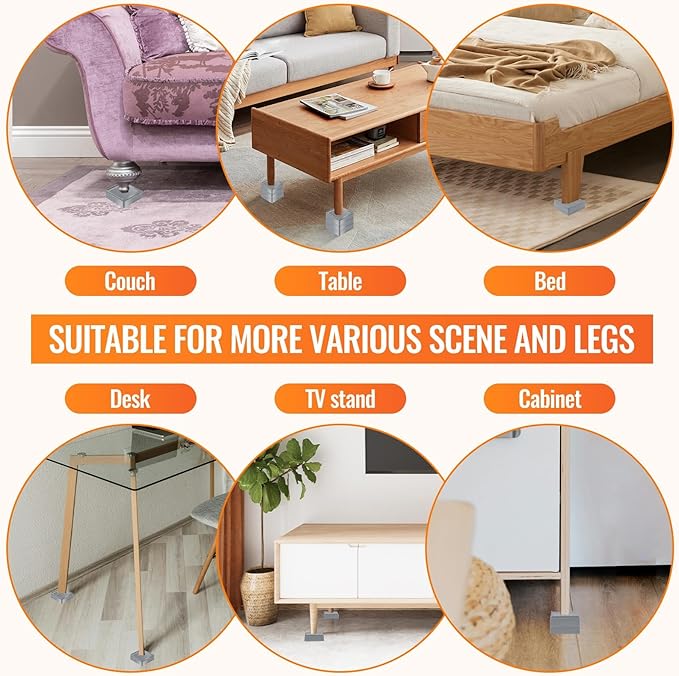 shouwuhho Furniture Risers, 8 Pack Bed Risers with Non-Slip Grip and Heavy Duty Support, 1 Inch 2 Inch 3 Inch 4 Inch Height Lift for Couch, Sofa, Table, Desk, Chair, Refrigerator - Gray, 1 Inch