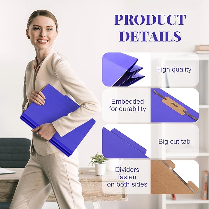 Skyygemm 12 Pcs Classification Folders Letter Size, 1 Divider Pressboard File Folder with Fasteners, Expanding File Organizer Bulk for School Teachers, Office Employee, Coworker, Staff (Purple)