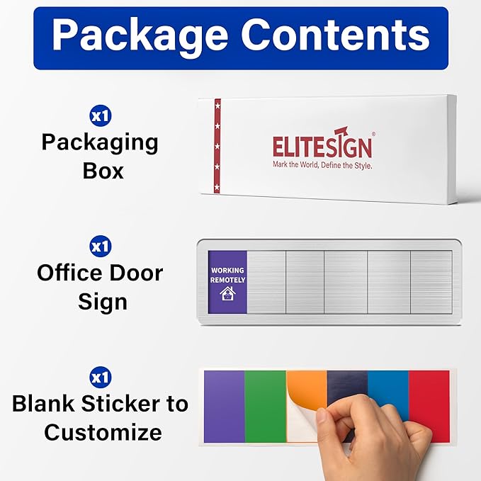 Office Door Signs with 6 Printed Status Options – Do Not Disturb, Out of Office, In a Meeting, Please Knock, Back Soon, Come on in – Includes Custom Personalized Blank Sticker for Privacy Workspace or Studio Available and Away