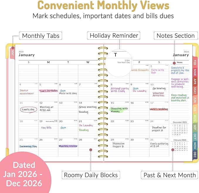 Forvencer 2026 Planner, Hardcover Calendar Planner Weekly and Monthly, Jan 2026 - Dec 2026, 8.5" x 11", Spiral Agenda Book with Tabs, Exquisite Daily Journal Organizer for Home School, Beige