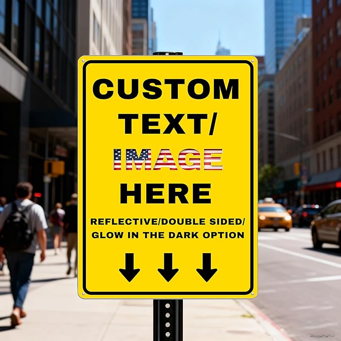 Custom Sign Large, Left or Right Arrow, Glow in the Dark/Reflective Option, 18''x14'' Personalized Large Metal Address Plaque, Customize for Business Logo, Office, Home, Yard, Outdoor