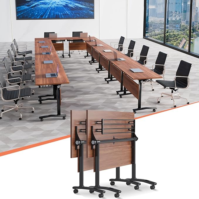 Conference Table,55.1''Folding Conference Room Table for 4-12 People,Mobile Flip Top MeetingTraining Table with Different Coulor and Styles for Offices, Classrooms,Meeting Room (2, 70.8''D)
