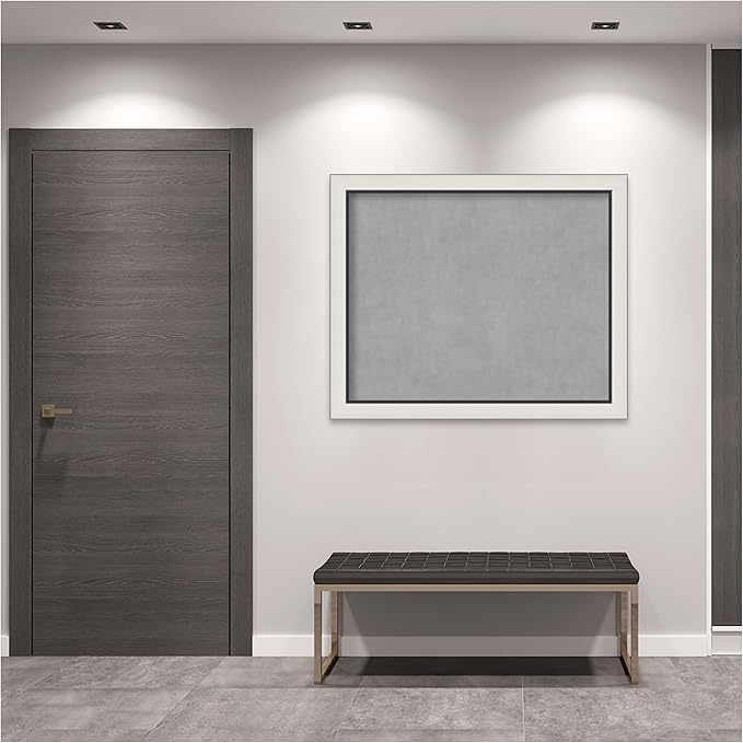 Amanti Art Silver Framed Magnetic Board 38x46 X-Large Vision Board for use with Magnets, 100% Metal Sheet to Display Items as Office Decor or for Home Organization in mudroom, Kitchen or Kids Room