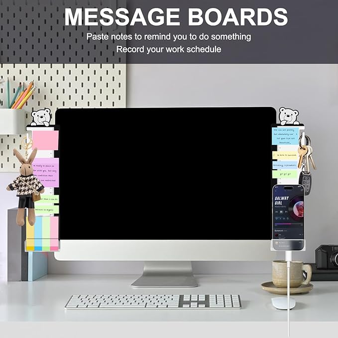2pcs Office Desk Accessories Monitor Memo Board Computer Message Board Office Supplies for Women Men Computer Sticky Note Holder Home Desktop Message Office Decor (Bear Monitor Memo Pad with Pen)
