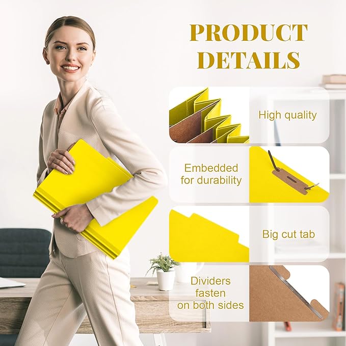Skyygemm 36 Pcs Classification Folders Letter Size, 3 Divider Pressboard File Folder with Fasteners, Expanding File Organizer Bulk for School Teachers, Office Employee, Coworker, Staff (Yellow)