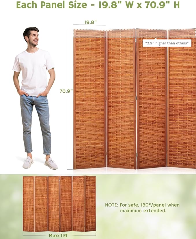 JOSTYLE 6ft Folding Privacy Screens 6-Panel Freestanding Room Dividers