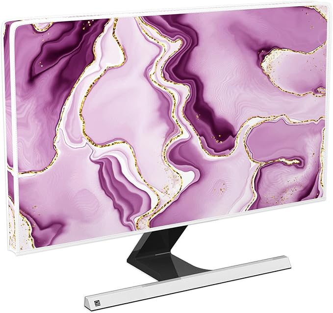 Baocicco Violet Gold Marble Waterproof Weatherproof and Dust-Proof TV Screen Cover 55 Inch for Home Office Creative TV Covers for TVs Screen Anti-Static Dustproof Protective