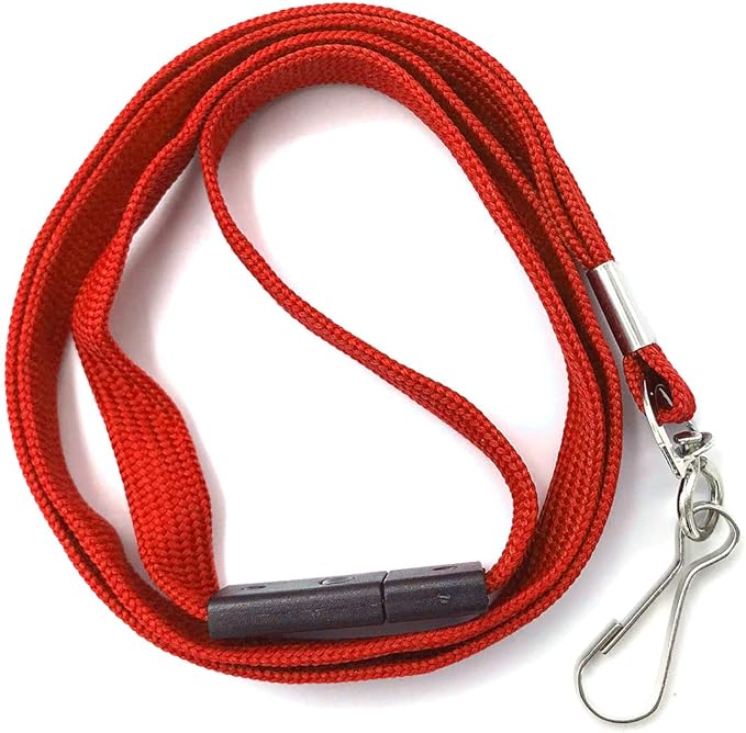 Lanyards Safety Red Lanyards Neck Flat Premium Breakaway Badge Lanyard with J-Hook for ID Nametag Badge Holder (Red, 50 PCS)