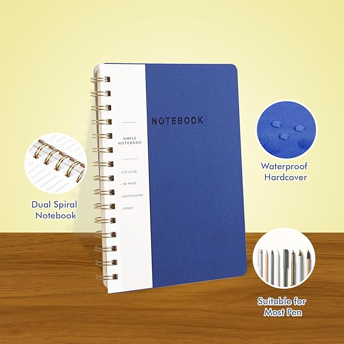 Spiral Notebook-5.75" x 8.125" College Ruled Journal with Inner Pockets and 160 Pages,PU Leather Cover Business Journal, Twin-Wire Binding Notebook Perfect for Office & Home School Supplies 3 pack Pink/NavyBlue/Black