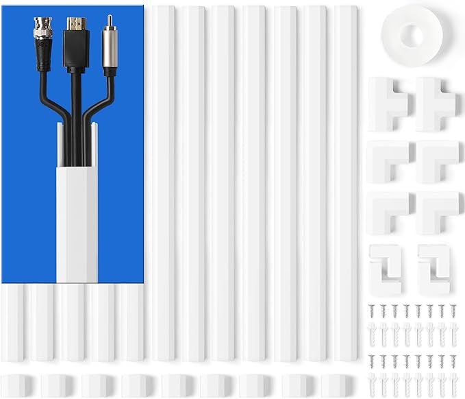 204in Wall Cable Hider, Cord Hider to Hide 2-3 Cords, TV Wire Hider for Wall, Cable Management Kit, Cable Raceway White, Paintable Cable Concealer, 12 x L17in W0.98in x H0.5in