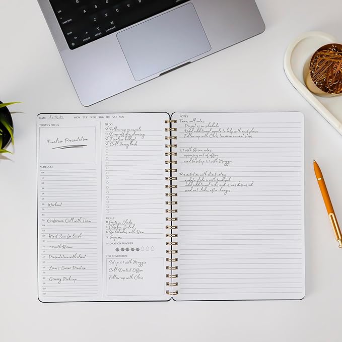 Merely Home Undated Daily Planner | 8.25” x 11.75” To Do List Notebook | Work Productivity ADHD Organizer | Men and Women Planner | College Supplies | Black | Portrait Layout