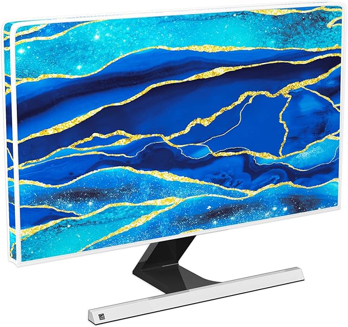 Baocicco Royal Blue Marble Waterproof TV Cover 58, 59, 60 Inch Creative Design Monitor Accessories Laptop TV LCD Screen Television Decoration for Tablet LED LCD OLED TVs Decorations