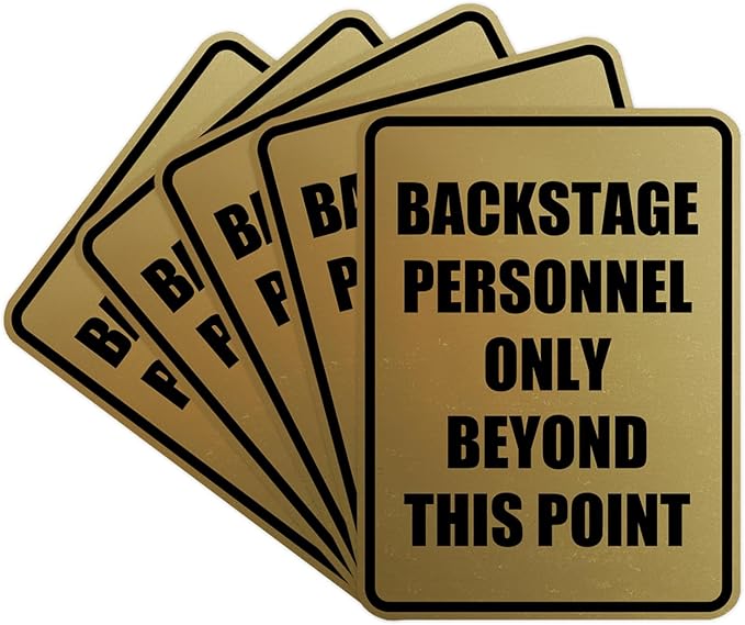 Portrait Round Backstage Personnel Only Beyond This Point Door or Wall Sign Easy Installation | Music | Concert | Festivals Sign (Brushed Gold) - Large (5 Pack)