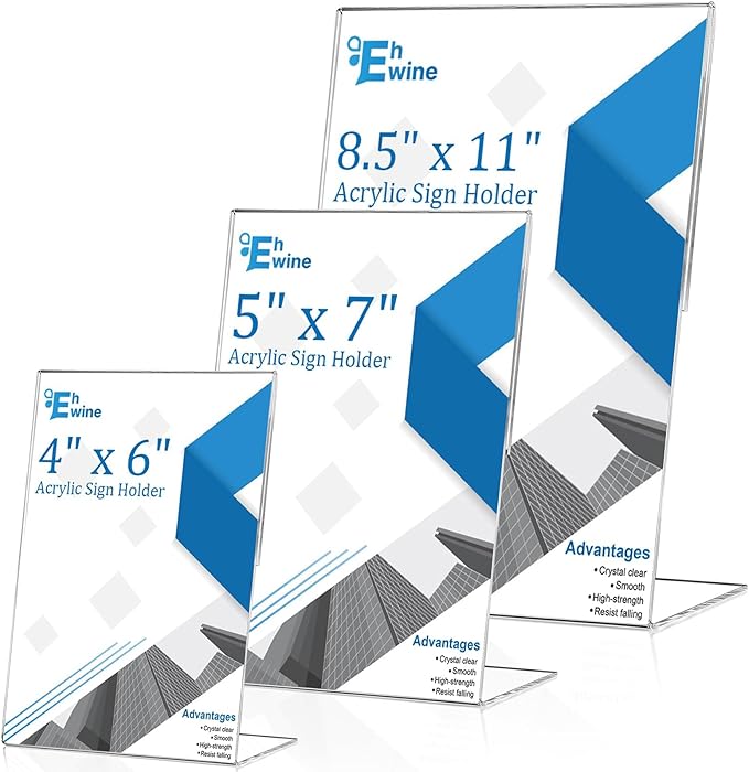 EHWINE 6 Pack 4 x 6 Acrylic Sign Holder, Clear Plastic Signs Display Stand, Vertical Slanted Back Paper Holder Stand up Table Top Sign Holders Flyer Stand Frames Suitable for Office Business Store