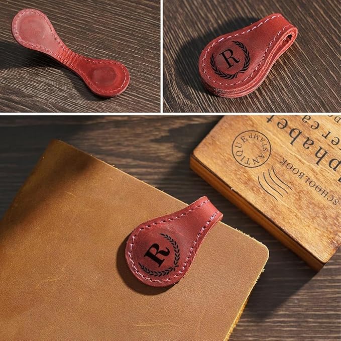 Artlaza Personalized Magnetic Leather Bookmark, 26 Letters Custom Leather Bookmarks, Handmade, Leather Magnetic Bookmark for Book Lovers Readers Women Kid(Black，H）