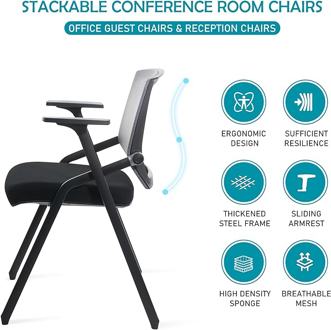 BLANEDUO Conference Room Chairs, Folding Office Desk Chair with Lumbar Support and Sliding Armrest, Stackable Office Guest Chairs & Reception Chairs 20 Pack with Wheels