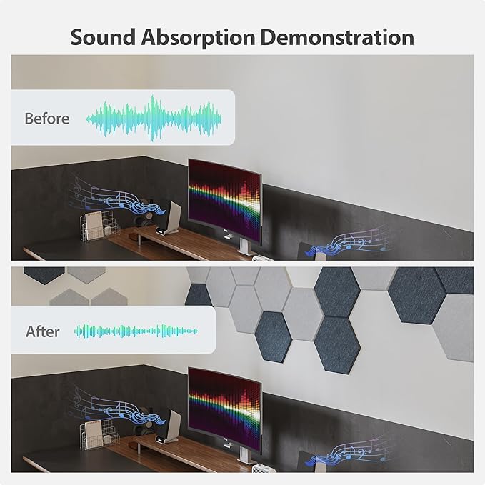 Amantech 12 Pack Acoustic Panels Self Adhesive Sound Proof Foam, High Density Sound Acoustic Panel, 12X10.23X0.4 Inch Hexagon Panels in Home, Office, Reccording Room, Studio,and more(Orange-Red)
