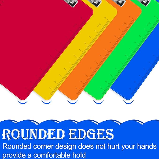 HERKKA 15 Pack Plastic Clipboards, Assorted Color, A4 Letter Size, 12.5 x 9 Inch
