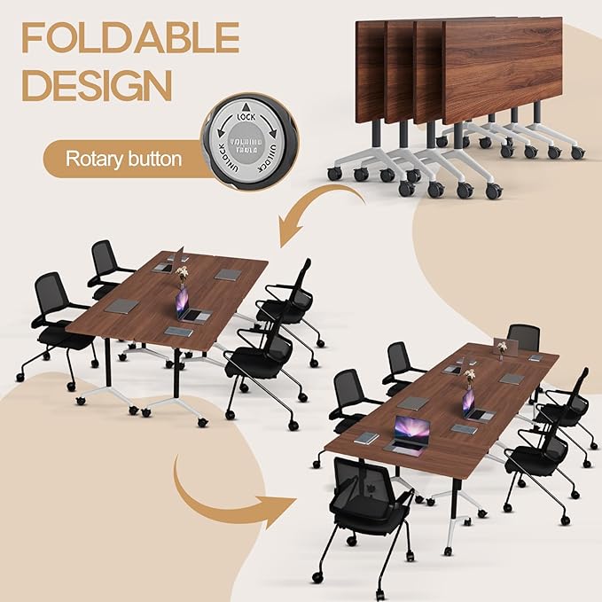 Folding Conference Table 4ft 5ft, Foldable Office Meeting Desk for 6 People, Multiple Sizes Colors Mobile Conference Room Table for Training Room School Business Furniture (4, Walnut, 63in)