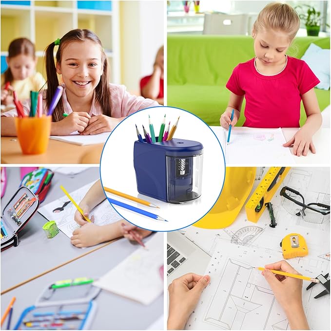 Electric Pencil Sharpener Heavy-Duty Helical Blade Sharpener USB/Battery Operated for No.2/ (6-8mm) Pencils with Auto Stop & Cleaning Brush in School/Classroom/Office (Blue no Adapter)