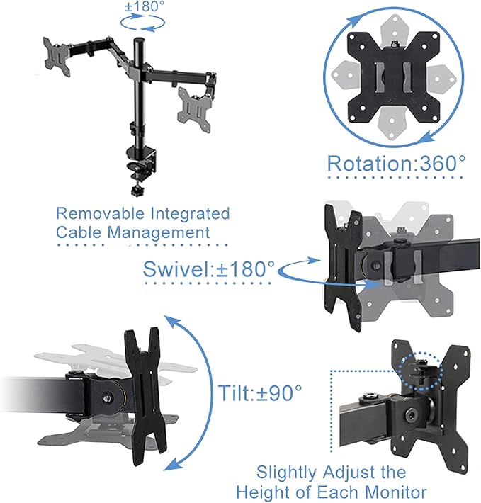 Rocelco 37.5" Deluxe Height Adjustable Standing Desk Converter with Dual Monitor Mount and Anti Fatigue Mat BUNDLE - Sit Stand Up Computer Workstation Riser - Keyboard Tray - Black (R DADRB-DM2-MAF)