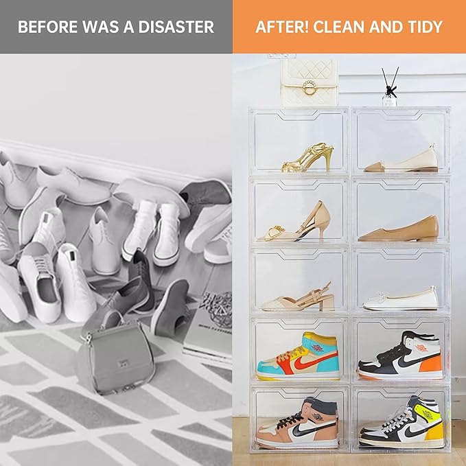 KOKOIN Magnetic Acrylic Clear Shoe Boxes – 360° Transparent Stackable Sneaker Storage & Organizer Box, Professional Shoe Display Case & Multipurpose Storage Bin for Closet (10pcs)
